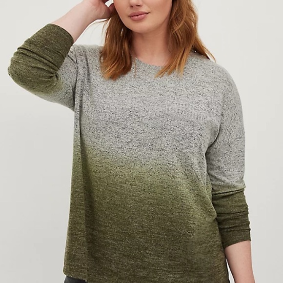 torrid Tops - Super Soft Plush Olive Dip Dye Drop Shoulder Relaxed Tee